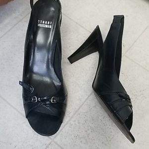 STUART WEITZMAN navy peep toe slingbacks